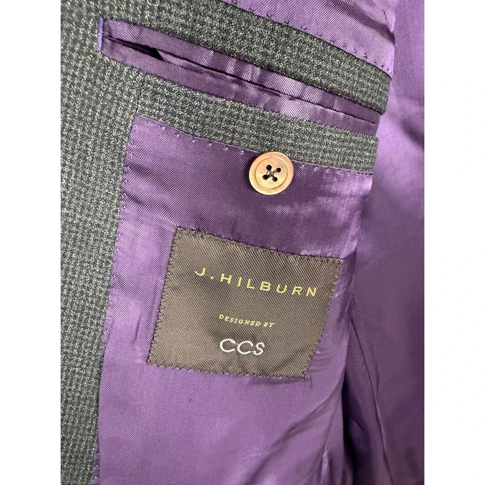 J. Hilburn‎ Mens Wool Tailored Fit Sport Coat Blazer Charcoal Micro Check 43R